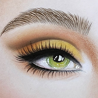 Facechart art featuring peachy shades for green eyes