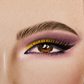 Facechart art featuring contrasting purple and yellow shades