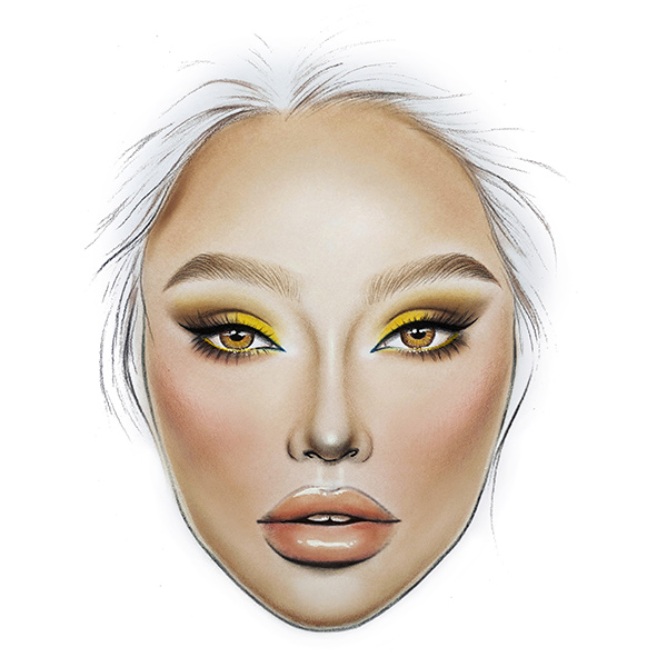 Facechart art featuring Asian monolid eye makeup