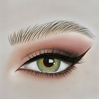 Facechart art featuring sleek red eye liners