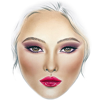 Facechart art featuring Asian monolid eye makeup