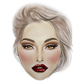 Facechart art featuring vintage glam look