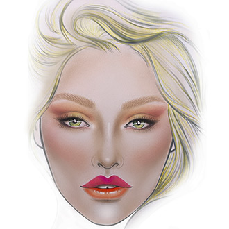 Facechart art featuring pink and oragne fusion look