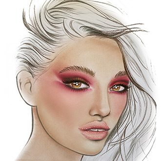 Facechart art featuring rouge eyeshadows